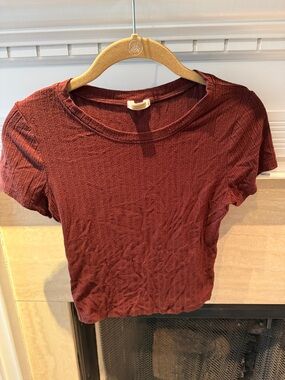 Bozzolo Ribbed Short Sleeve Crop Top - Brick Red